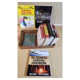 Survival and Preparedness Book Collection including "Wilderness Survival Handbook" by Michael Pewtherer, "The Survival Bible" by Duncan Long, and "Survival Shelters Construction Manual"