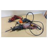 Chicago Electric Reciprocating Saw, Power Kraft 3-in-1 Hammer Drill, and Tool Shop 1/2" Hammer Drill