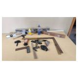Assorted Hand Tools including Levels, Squares, and Chalk Lines