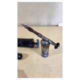 Lot of Hand Tools and Hardware Items including Grease Guns, Hooks, Chains, and Hinges