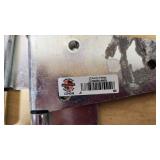 Lot of Hand Tools and Hardware Items including Grease Guns, Hooks, Chains, and Hinges