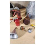 Lot of Vintage Oil Cans and Funnels
