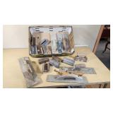 Lot of Masonry Tools including Various Trowels and Floats, Corner Trowels, and Miscellaneous Tools