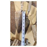 Set of Vintage Masonry Tools including Trowels, Floats, and Hammers