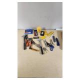 Lot of Hand Tools Including Stanley Scraper, Scissors, Utility Knives, and Putty Knives