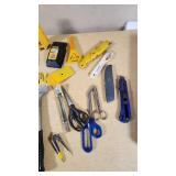 Lot of Hand Tools Including Stanley Scraper, Scissors, Utility Knives, and Putty Knives