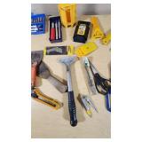 Lot of Hand Tools Including Stanley Scraper, Scissors, Utility Knives, and Putty Knives