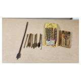 Assorted Drill Bit Set including Black & Decker Forstner Bit, Drill Master Auger Bit Set, and Spade Bits