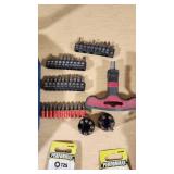 Various Hand Tools including Performax T25 Torx Insert Bit and Screwdriver Set, Mixed Driver Bits, and Accessories