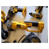 DeWalt Cordless Power Tools including Drill, Impact Driver, Angle Grinder, and Accessories - Batteries Untested, Units Worked in Testing