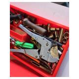 Toolbox with Assorted Tools and Accessories including a Flashlight, Sockets, and Rope
