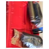 Toolbox with Assorted Tools and Accessories including a Flashlight, Sockets, and Rope