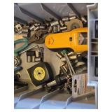 Lot of Hand Tools and Hardware including C-Clamp, Hammer, and Sockets, Wire Strippers, Stud Sensor