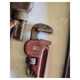 Set of Pipe Wrenches including Ridgid, Pittsburgh 8", Vintage Heavy Duty 10" and 14" Pipe Wrenches