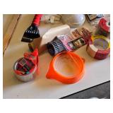 Painting Supplies including Home Depot Paint Bucket, Drop Cloth, and Roller Accessories