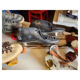 Vintage Roller Skates and Accessories Including Riedell Boots, Red Strap Skates, and Spare Wheels