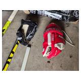 CCM and Bauer Hockey Sticks, Easton and CCM Gloves, and NHL Mini Hockey Goal Set