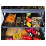 Fishing Gear Lot including Abu Garcia Cardinal Bronco Reel, Tackle Box, and Rubber Boots