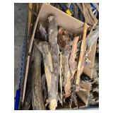 Shopping Cart full Sticks (some carved), Driftwood, and Hand Tools