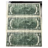 1976 Green Seal $2 Dollar Federal Reserve Notes Postmarked July 4 Consecutive Low Serial Numbers