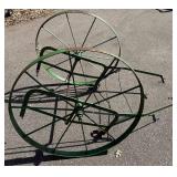 Antique 23.5' Single Wheel Push Plow and Antique Milk Cart with 35.5' Wheels Antique 23.5' Single Wheel Push Plow and Antique Milk Cart with 35.5' Wheels