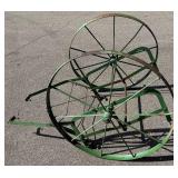 Antique 23.5' Single Wheel Push Plow and Antique Milk Cart with 35.5' Wheels Antique 23.5' Single Wheel Push Plow and Antique Milk Cart with 35.5' Wheels