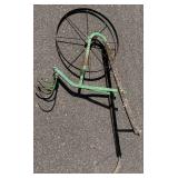 Antique 23.5' Single Wheel Push Plow and Antique Milk Cart with 35.5' Wheels Antique 23.5' Single Wheel Push Plow and Antique Milk Cart with 35.5' Wheels