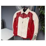 Women's Leather Biker Jacket Red/Cream Size 8 Women's Leather Biker Jacket Red/Cream Size 8