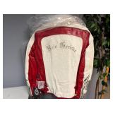 Women's Leather Biker Jacket Red/Cream Size 8 Women's Leather Biker Jacket Red/Cream Size 8