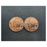 Two Copper 1 oz Rounds Panda Design Two Copper 1 oz Rounds Panda Design