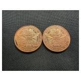 Two Copper 1 oz Rounds Panda Design Two Copper 1 oz Rounds Panda Design