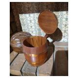 Walnut Bowl, Barrel Cup (Copper?), and 6" Tall Pitcher