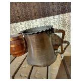 Walnut Bowl, Barrel Cup (Copper?), and 6" Tall Pitcher