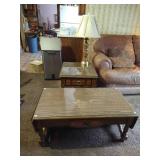 Coffee Table with Folding Leaves, End Table, & Lamp