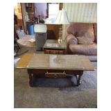 Coffee Table with Folding Leaves, End Table, & Lamp