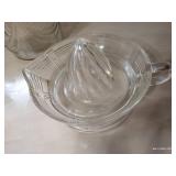 1910s - 1920s Early American Glass Pitcher "Rib Over Drape" Pattern & 1930s Lemon Juicer "Criss Cross" Pattern