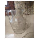 1910s - 1920s Early American Glass Pitcher "Rib Over Drape" Pattern & 1930s Lemon Juicer "Criss Cross" Pattern