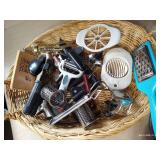 Basket of Graters, Peelers, Corkscrews, Can Openers, Patty Makers, Etc.