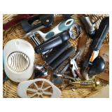 Basket of Graters, Peelers, Corkscrews, Can Openers, Patty Makers, Etc.