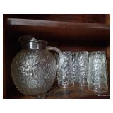 Textured Glass Pitcher with (9) Glasses