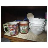 Shelf of Mugs, Ramekins, & Small Bowls