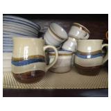 Shelf of Stoneware - Mikasa Blue Hill Plates & Cups & Other Mugs & Bowls