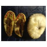 Leather and Fur Moccasins & Fur Cap