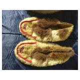 Leather and Fur Moccasins & Fur Cap