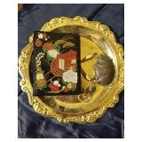 Tray With Vintage Metal Pig Measuring Tape & Makeup Brush Set