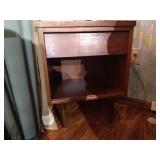 Mid-Century Modern Nightstand with Louvered Drawer & Contents