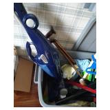 Tote of Cleaning Tools & Canes