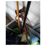 Tote of Cleaning Tools & Canes