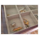 Wooden Jewelry Box & Contents