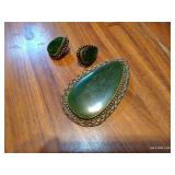 Very Pretty Matching Earrings & Pendant Set - Green Stone or Glass